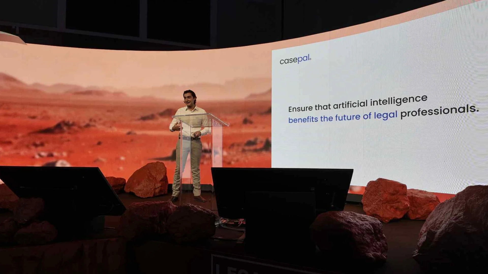 Kriton Papastergiou presenting casepal on stage
